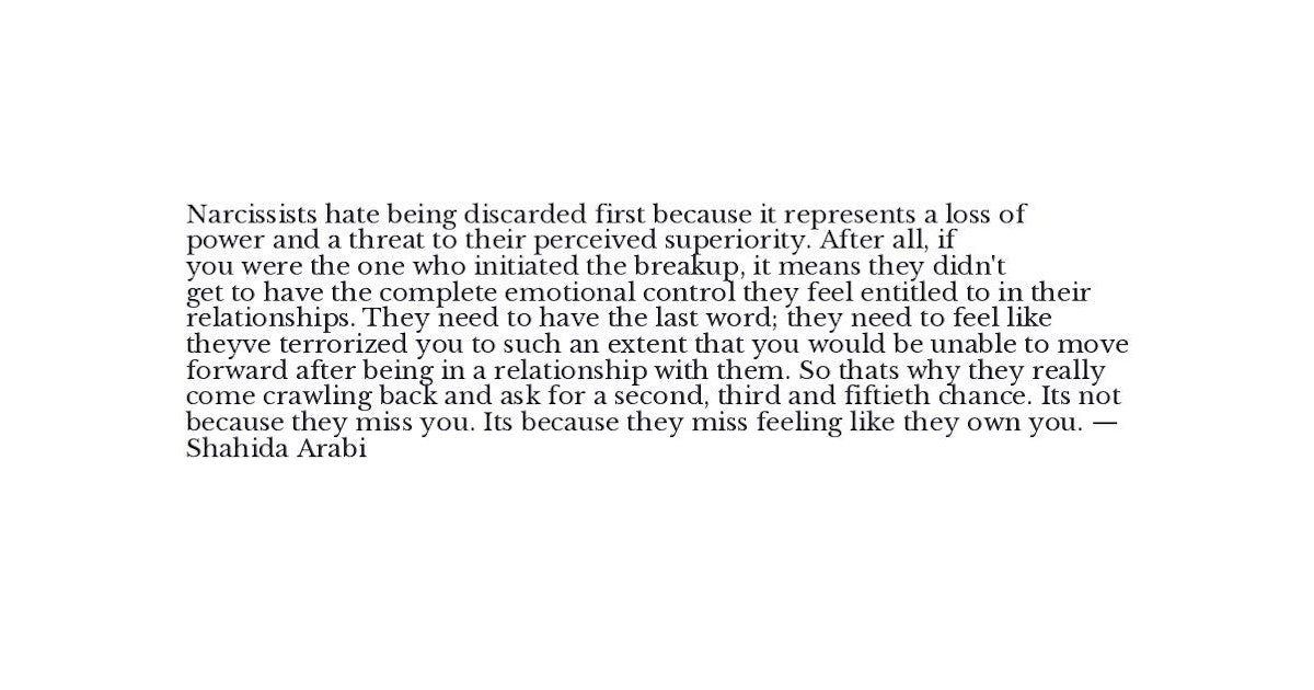 Shahida Arabi Quote Narcissists hate being “discarded” first