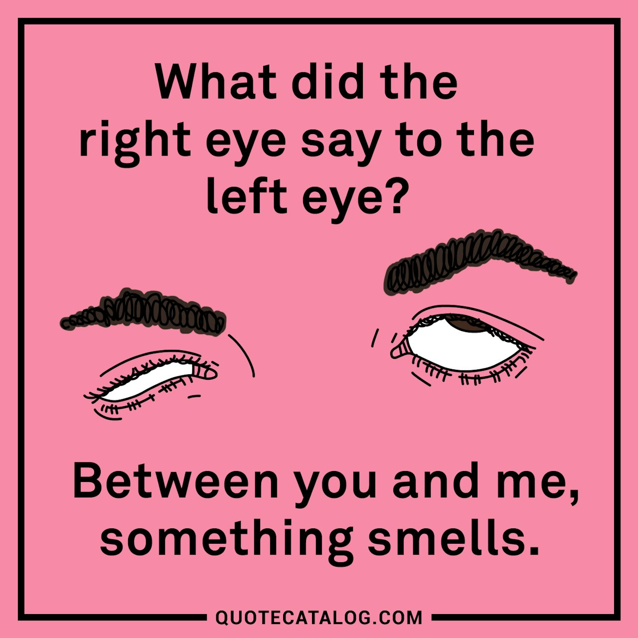 Illustrated art for this quote: What did the right eye say to the left eye. Between you and me, something smells.